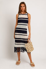 Sleeveless Crochet Effect Sweater Midi Dress