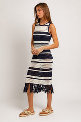 Sleeveless Crochet Effect Sweater Midi Dress