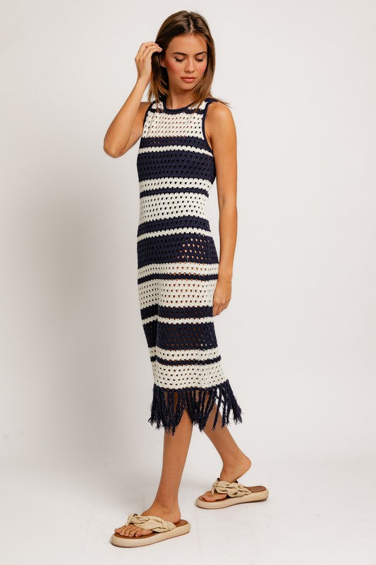 Sleeveless Crochet Effect Sweater Midi Dress