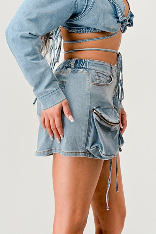 Denim Daze Wrap Mini Skirt