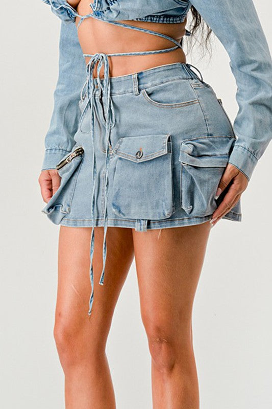 Denim Daze Wrap Mini Skirt