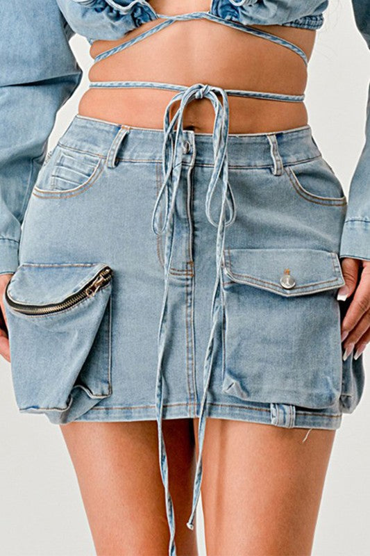 Denim Daze Wrap Mini Skirt