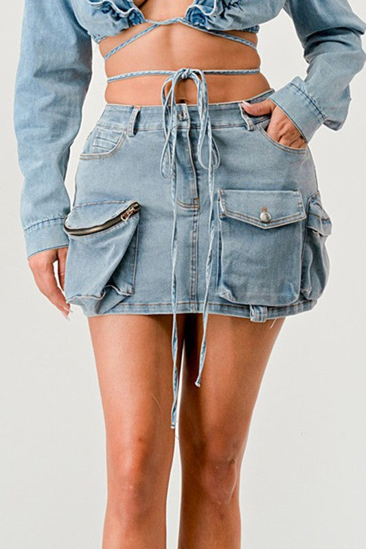 Denim Daze Wrap Mini Skirt