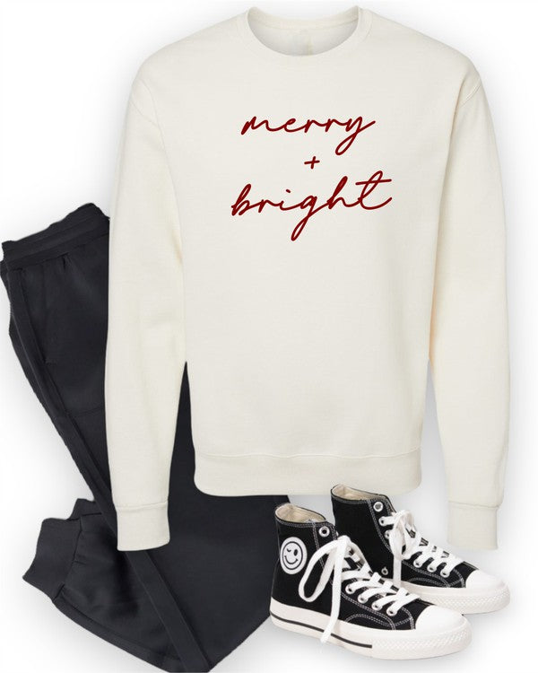 Cursive Merry and Bright Graphic 50/50 Sweatshirt king-general-store-5710.myshopify.com