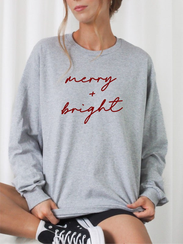 Cursive Merry and Bright Graphic 50/50 Sweatshirt king-general-store-5710.myshopify.com