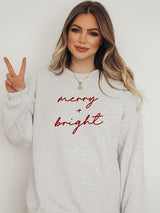 Cursive Merry and Bright Graphic 50/50 Sweatshirt king-general-store-5710.myshopify.com