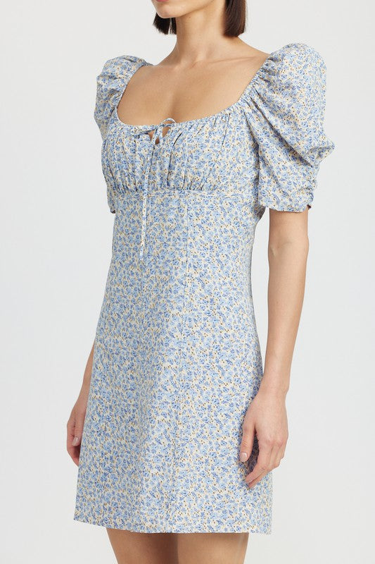 FLORAL MINI DRESS WITH PUFF SLEEVES king-general-store-5710.myshopify.com