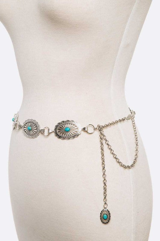 Oval Turquoise Concho Chain Belt