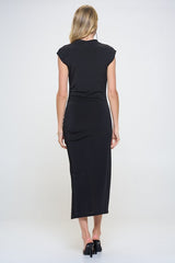 Black Sleeveless Ruched Dress with Slit