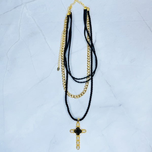 Layered Black Rose Cross Necklace king-general-store-5710.myshopify.com