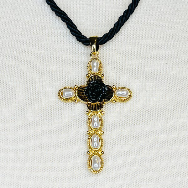 Layered Black Rose Cross Necklace king-general-store-5710.myshopify.com