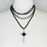 Layered Black Rose Cross Necklace king-general-store-5710.myshopify.com