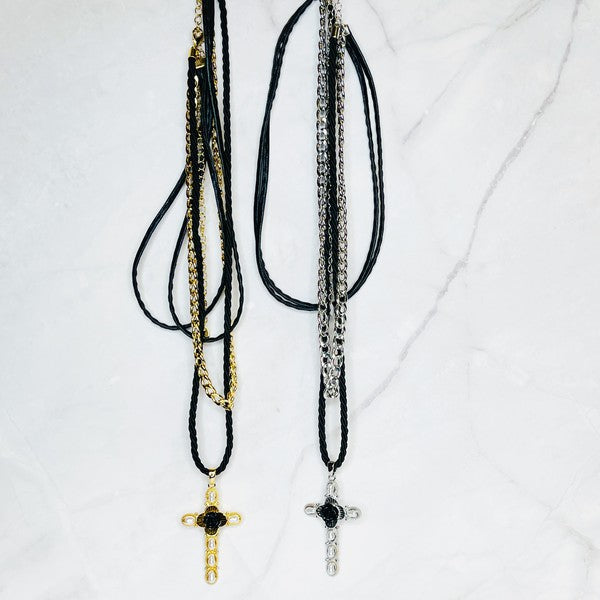 Layered Black Rose Cross Necklace king-general-store-5710.myshopify.com