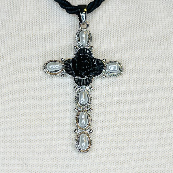 Layered Black Rose Cross Necklace king-general-store-5710.myshopify.com