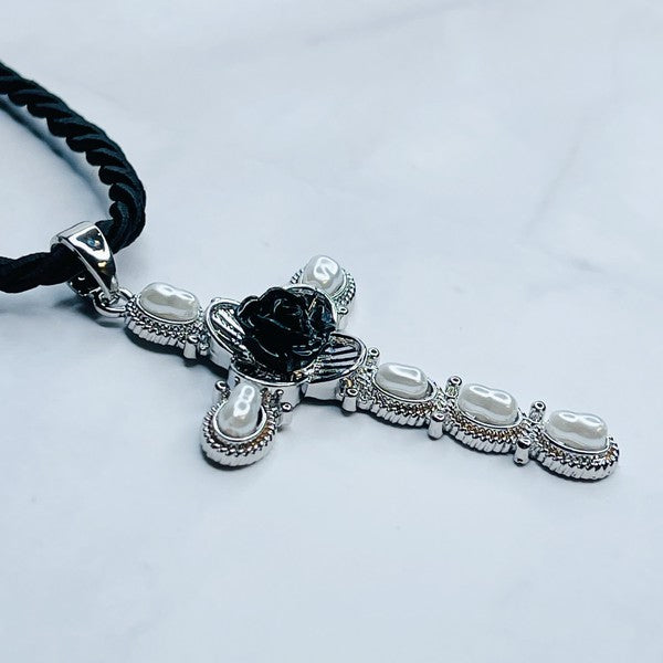 Layered Black Rose Cross Necklace king-general-store-5710.myshopify.com