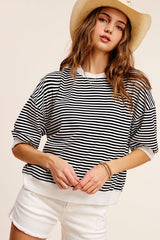 Crew Neck Stripe Short Sleeve Top