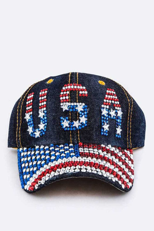 USA Rhinestone Statement Baseball Cap