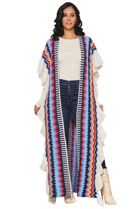 Blue Multi Longline Cardigan king-general-store-5710.myshopify.com