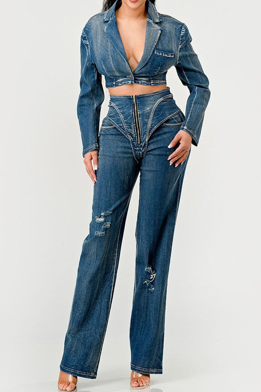 Cool Chick Denim Pants Set