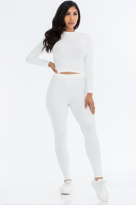 Ribbed Mock Neck Long Sleeve Top & Leggings Set king-general-store-5710.myshopify.com