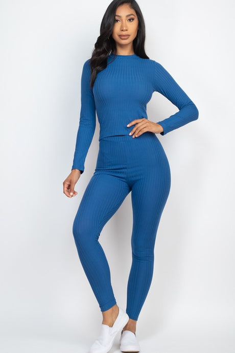 Ribbed Mock Neck Long Sleeve Top & Leggings Set king-general-store-5710.myshopify.com