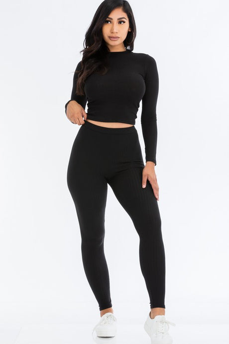 Ribbed Mock Neck Long Sleeve Top & Leggings Set king-general-store-5710.myshopify.com