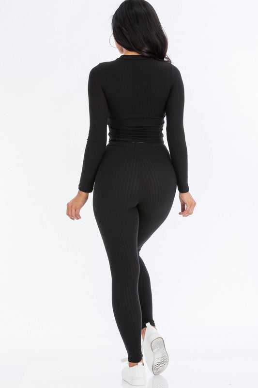 Ribbed Mock Neck Long Sleeve Top & Leggings Set king-general-store-5710.myshopify.com