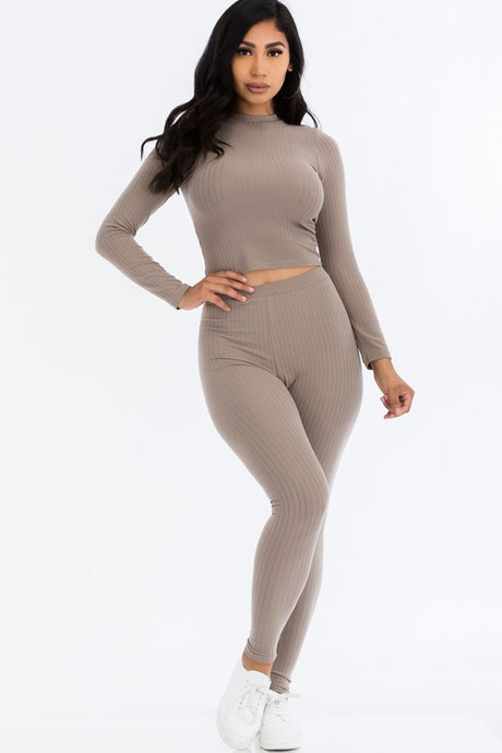 Ribbed Mock Neck Long Sleeve Top & Leggings Set king-general-store-5710.myshopify.com