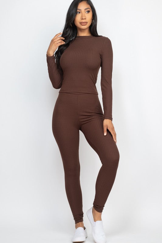 Ribbed Mock Neck Long Sleeve Top & Leggings Set king-general-store-5710.myshopify.com