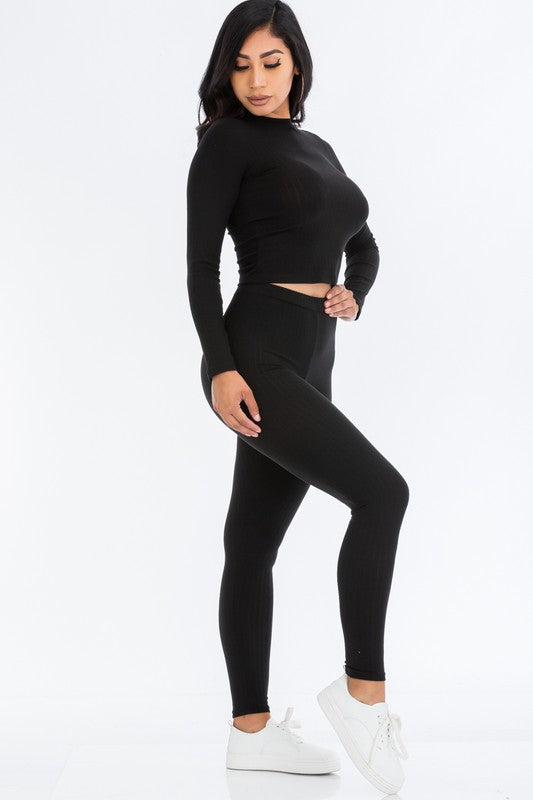 Ribbed Mock Neck Long Sleeve Top & Leggings Set king-general-store-5710.myshopify.com