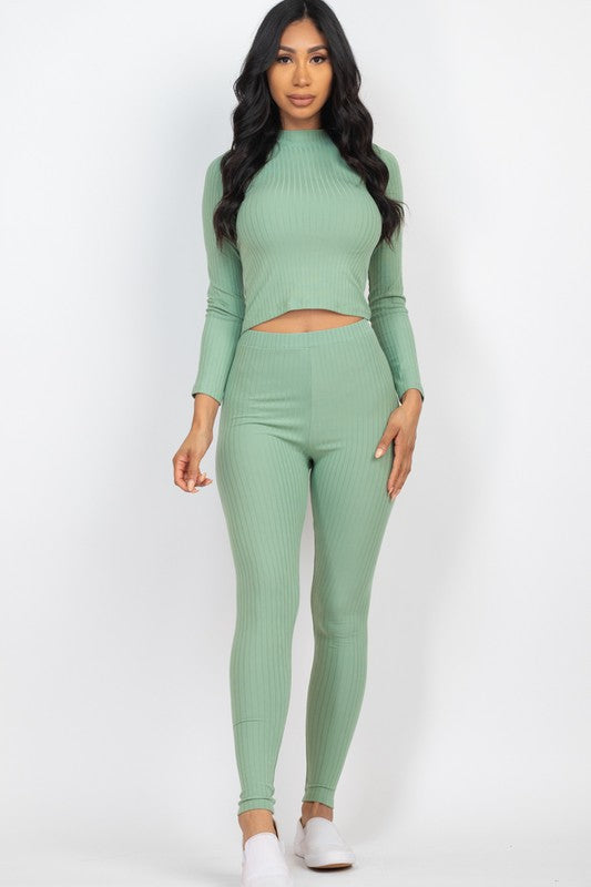 Ribbed Mock Neck Long Sleeve Top & Leggings Set king-general-store-5710.myshopify.com