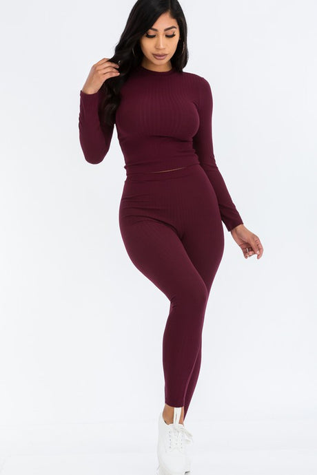 Ribbed Mock Neck Long Sleeve Top & Leggings Set king-general-store-5710.myshopify.com