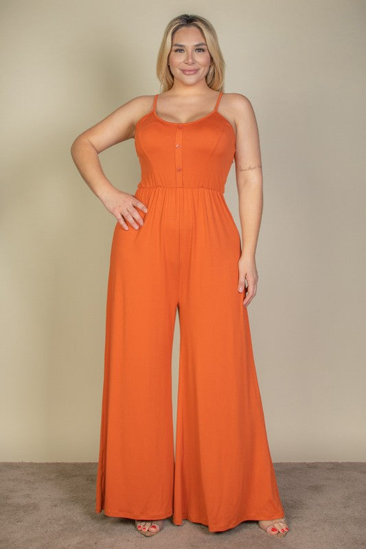 Plus Size Button Front Wide Leg Jumpsuit king-general-store-5710.myshopify.com