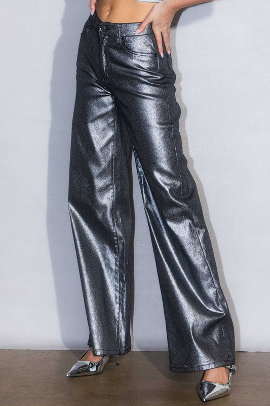 Metallic High Rise Wide Jeans king-general-store-5710.myshopify.com