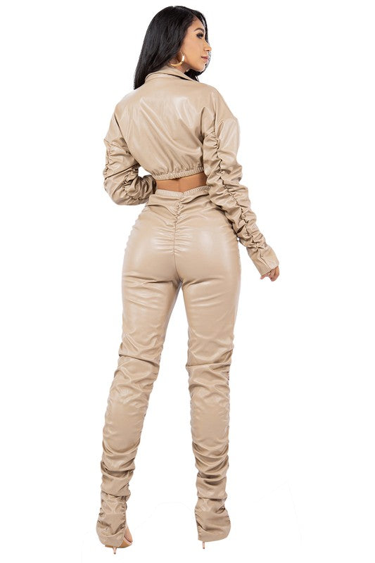 Deep V PU Leather Crop Top & Cut Off Trouser Leg Set king-general-store-5710.myshopify.com