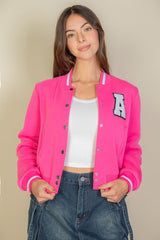 EZwear Letter Patched Crop Varsity Jacket king-general-store-5710.myshopify.com