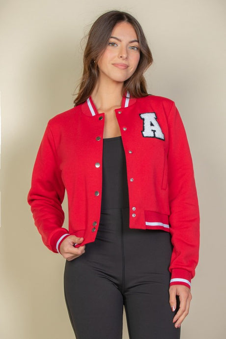 EZwear Letter Patched Crop Varsity Jacket king-general-store-5710.myshopify.com