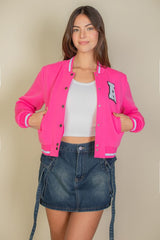 EZwear Letter Patched Crop Varsity Jacket king-general-store-5710.myshopify.com