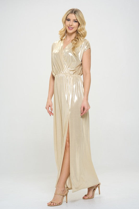 Sand Sleeveless Metallic Maxi Dress