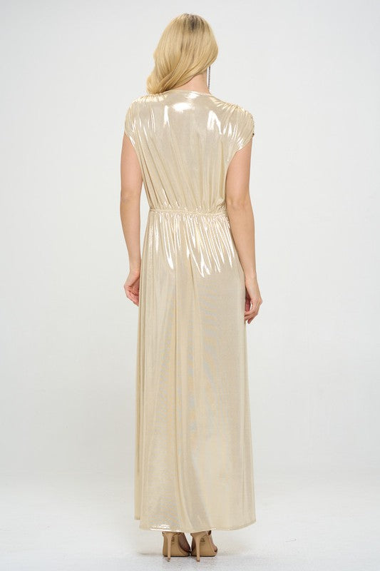 Sand Sleeveless Metallic Maxi Dress