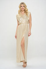 Sand Sleeveless Metallic Maxi Dress