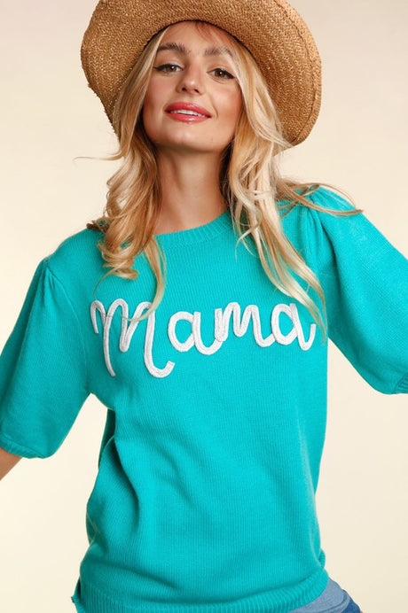 Mama Pop Up Letter Sweater Knit Top