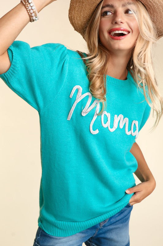 Mama Pop Up Letter Sweater Knit Top