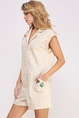 Patchwork Detail Cotton Twill Utility Romper