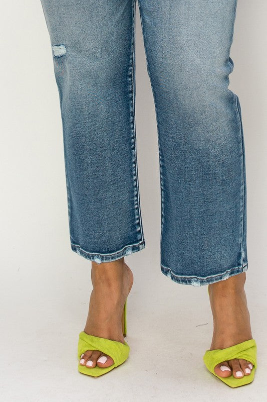 PLUS-HIGH RISE STRETCH DISTRESSED ANKLE STRAIGHT king-general-store-5710.myshopify.com