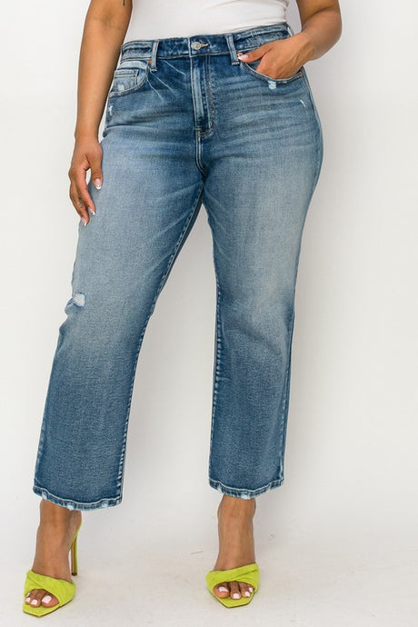 PLUS-HIGH RISE STRETCH DISTRESSED ANKLE STRAIGHT king-general-store-5710.myshopify.com