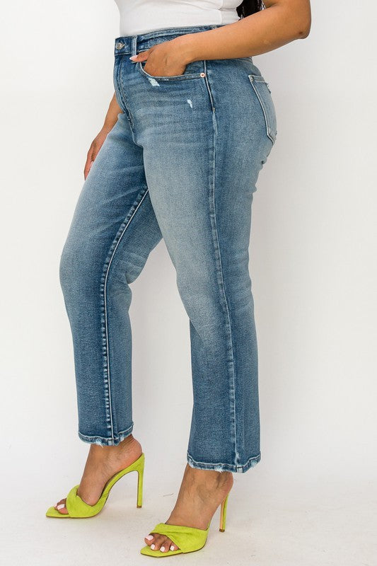PLUS-HIGH RISE STRETCH DISTRESSED ANKLE STRAIGHT king-general-store-5710.myshopify.com