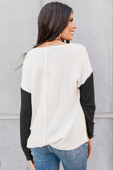 Cable Knit Color Block Round Neck Sweater king-general-store-5710.myshopify.com