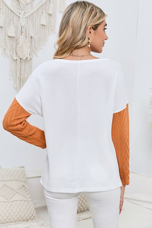 Cable Knit Color Block Round Neck Sweater king-general-store-5710.myshopify.com