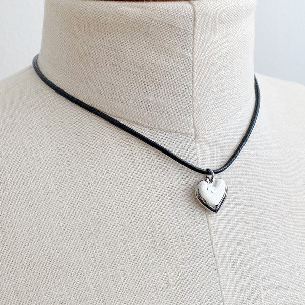 Black Cord Heart Drop Necklace king-general-store-5710.myshopify.com